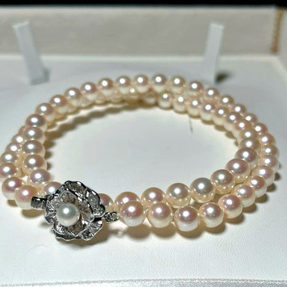 Akoya pearl necklace with 6.0-6.5mm round pearls and silver clasp, 42 cm length