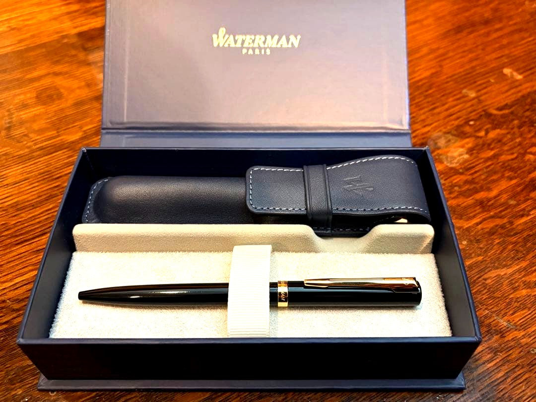Waterman Impression black ballpoint pen with matching pen case in a gift box