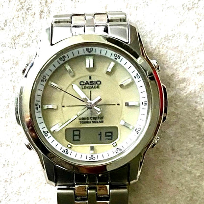 Casio Lineage radio-controlled men's wristwatch with analog and digital display in stainless steel