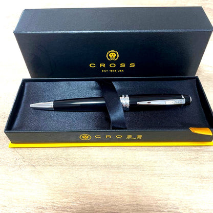 Black CROSS ballpoint pen with metal body and dedicated protective case