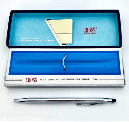 Cross Classic Century Glossy Chrome ballpoint pen with twist mechanism in case, made in USA