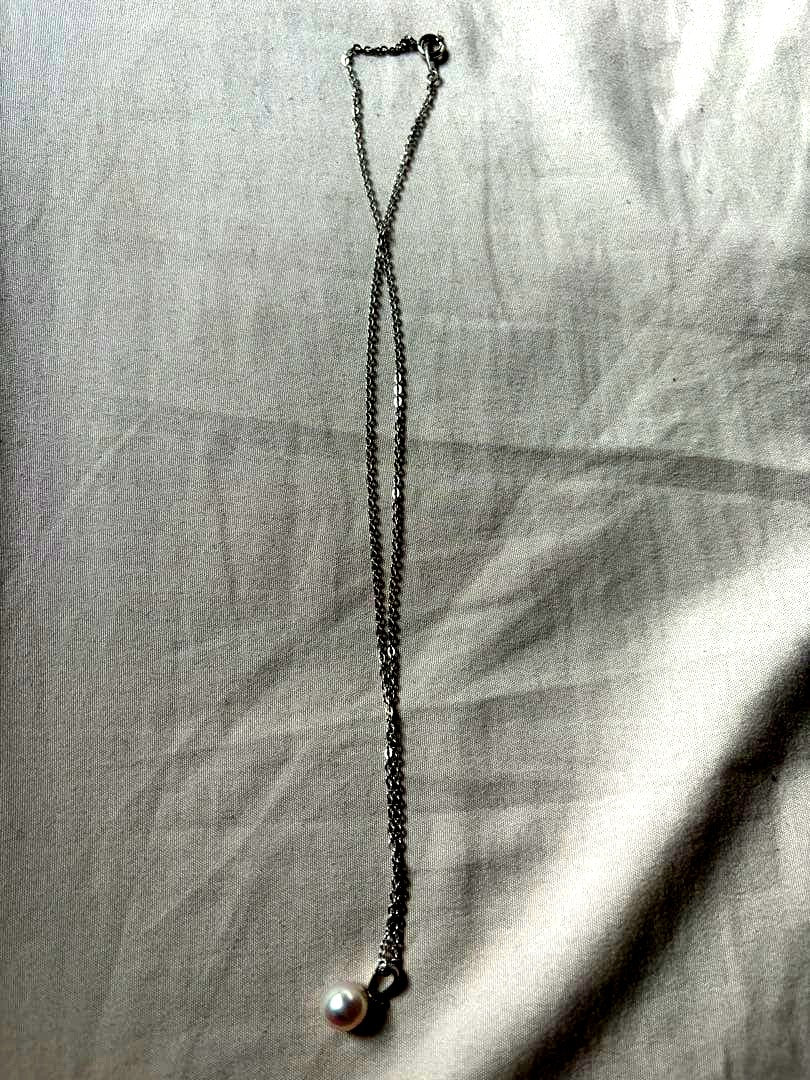 TASAKI Akoya genuine pearl necklace with 7.4mm pearls and 40cm length chain displayed on white background