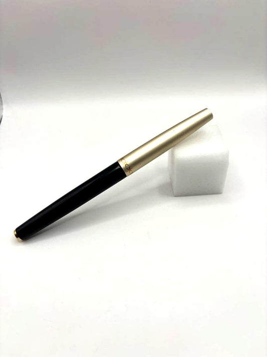 Pilot fountain pen with 14K inset nib, black barrel, and silver cap