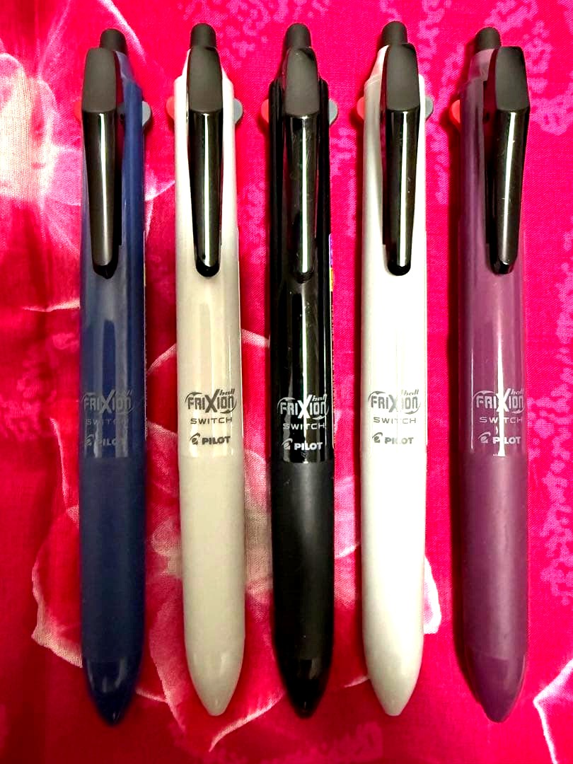 PILOT FriXion Ball Switch 5-piece set with matte color pens showing different ink tips and colors