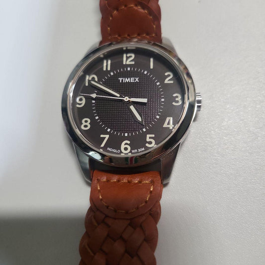 TIMEX Black Dial Leather Band Quartz Men's Watch — Japanese