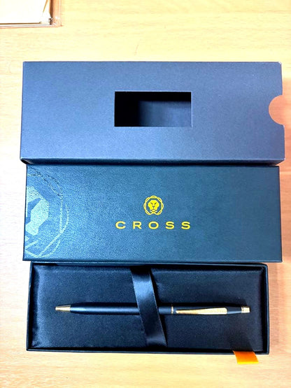 Cross Classic Century ballpoint pen with black metal finish shown with dedicated case and instruction manual