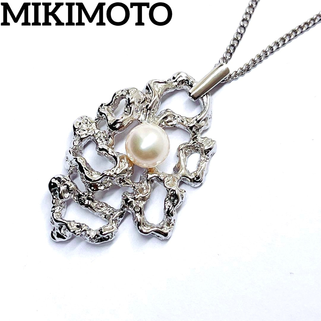 MIKIMOTO silver pearl necklace pendant featuring a 6.5mm pearl on a 43cm chain