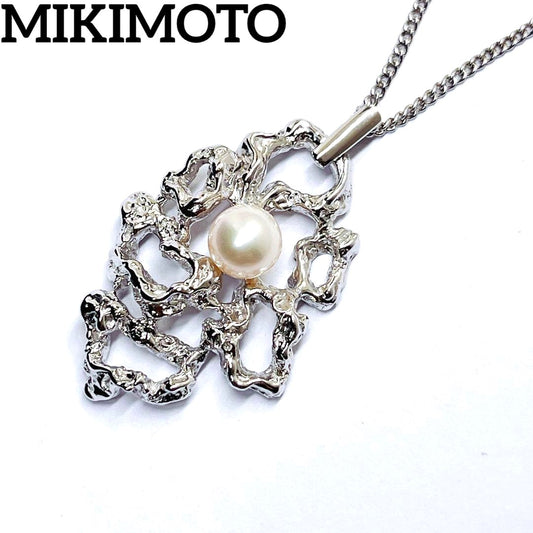 MIKIMOTO silver pearl necklace pendant featuring a 6.5mm pearl on a 43cm chain