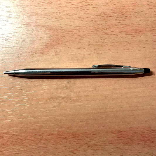 Cross Classic Century mechanical pencil in satin chrome color from Japan import, shown with cap and clip