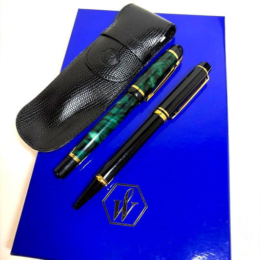 Waterman Phileas fountain pen in green marble with medium stainless steel nib and gold and silver bicolor finish