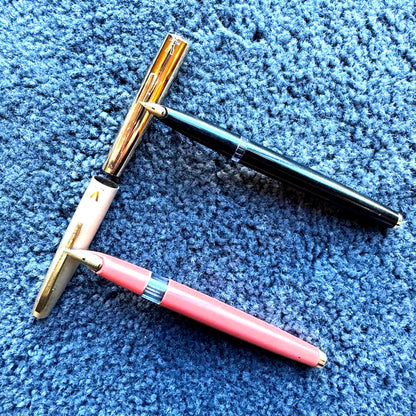 Two PILOT Super 100V 14K 585 fountain pens in used condition without ink