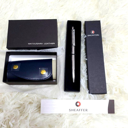 Sheaffer Cross ballpoint pen with compact MATSUSAKA LEATHER key case in black