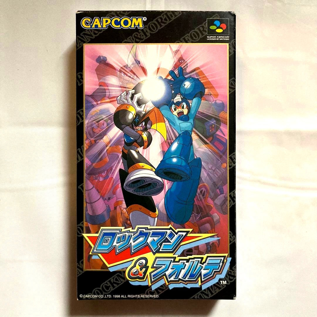 Super Famicom Rockman & Forte game cartridge and box for the Super Famicom console