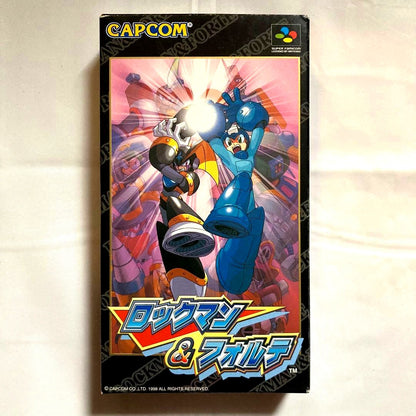 Super Famicom Rockman & Forte game cartridge and box for the Super Famicom console