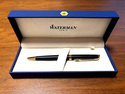 WATERMAN Metropolitan Essential Rubber Black GT Ballpoint Pen with gold trim and black rubber barrel