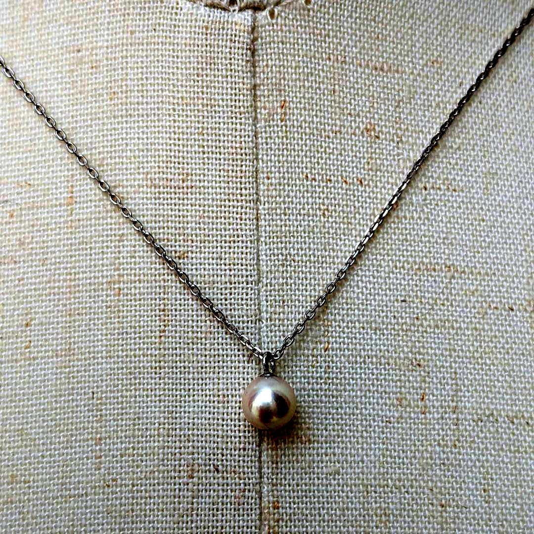 Akoya pearl necklace with 6-6.5mm pearls on sterling silver 925 chain, 40cm plus 5cm extension