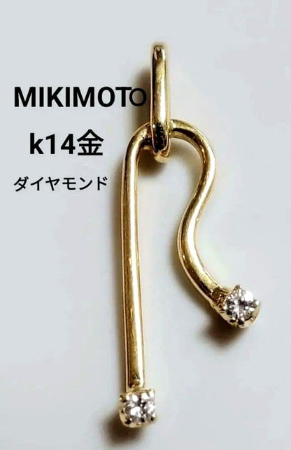 MIKIMOTO K14 yellow gold pendant top featuring 2 diamonds weighing 1.10 grams