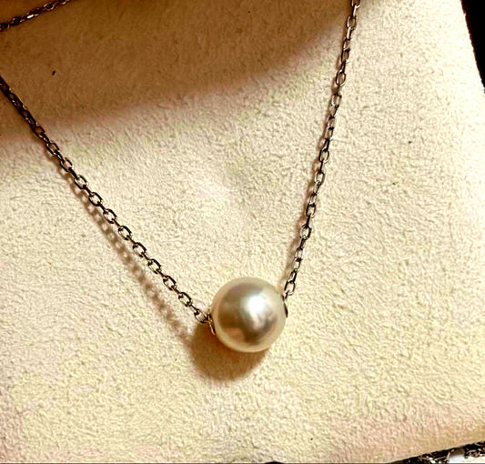 Mikimoto Pearl Necklace with one 8mm white pearl on a delicate chain