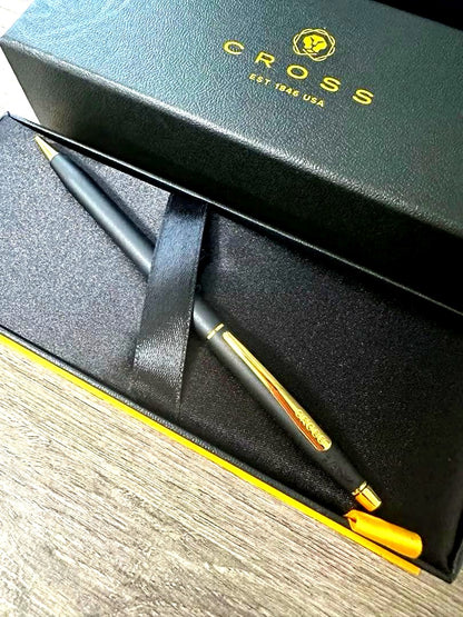 Cross Classic Black metal ballpoint pen with gold accents and dedicated black box