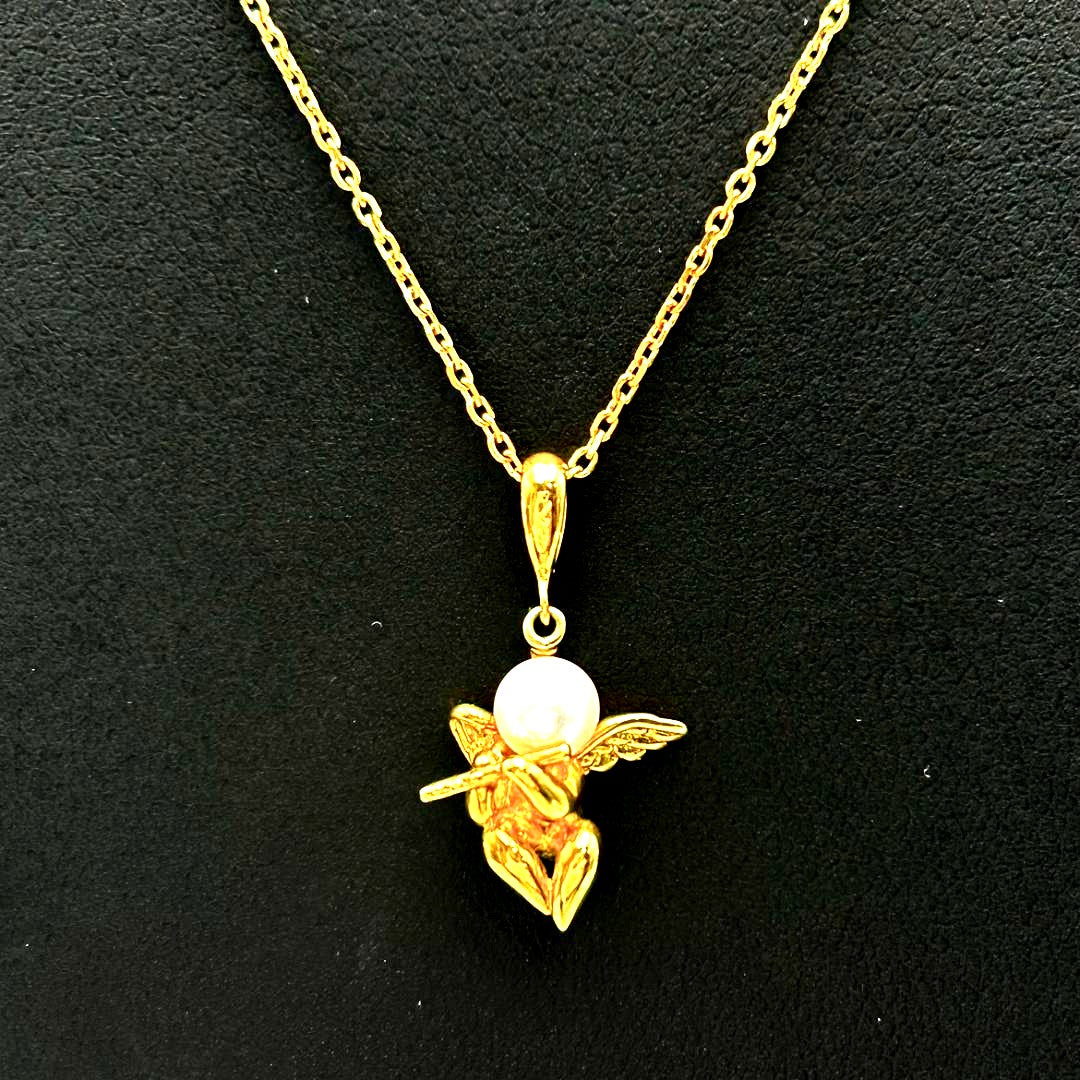 Mikimoto Pearl Angel Necklace with K18 yellow gold chain and Akoya pearl pendant