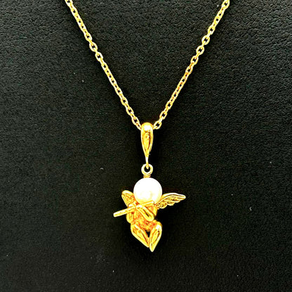 Mikimoto Pearl Angel Necklace with K18 yellow gold chain and Akoya pearl pendant