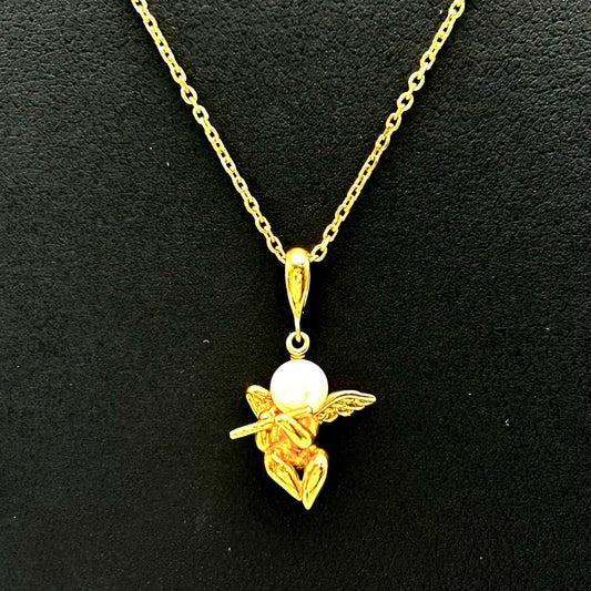 Mikimoto Pearl Angel Necklace with K18 yellow gold chain and Akoya pearl pendant