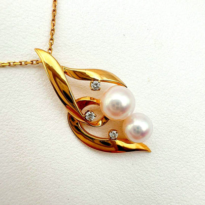 MIKIMOTO necklace with diamond accents, K18 gold, and 5.9 to 6.7 mm pearls on a 39.5 cm chain