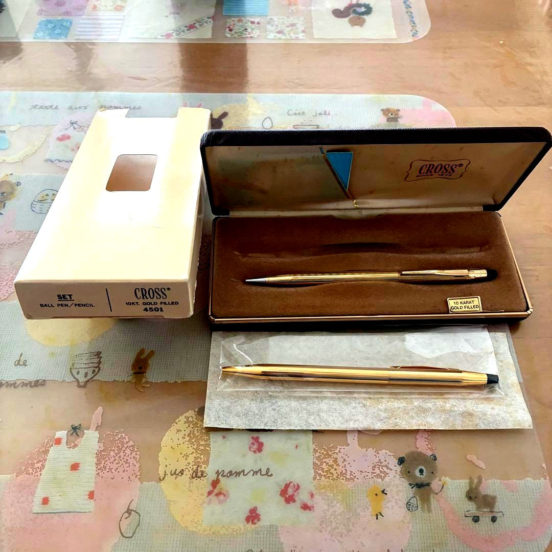 Cross Gold Fill Set 4501 ballpoint pen and mechanical pencil in original boxed set with yellowed box from Japan import