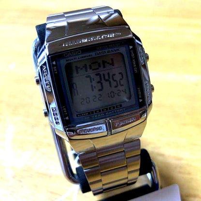 Casio Data Bank DB-360-1A digital mens watch with black band and dual time LCD display