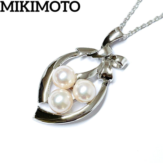 Mikimoto pearl necklace ribbon with 6.1-6.5mm pearls on silver chain, 40cm length
