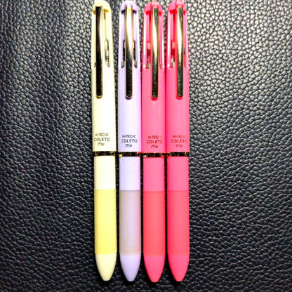 Discontinued PILOT HI-TEC-C COLETO 4-pen main body featuring gold ivory, violet, and pink colors from 2010