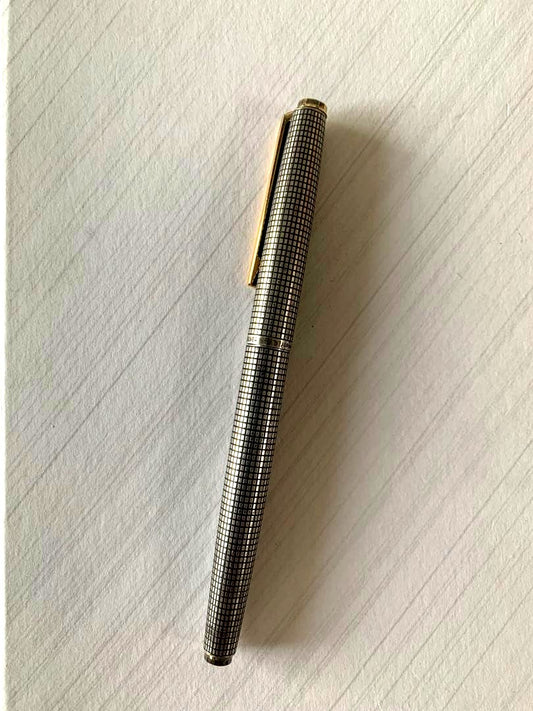 PILOT Sterling Silver Fountain Pen with 14K gold nib, showing slight grip damage and missing ring part