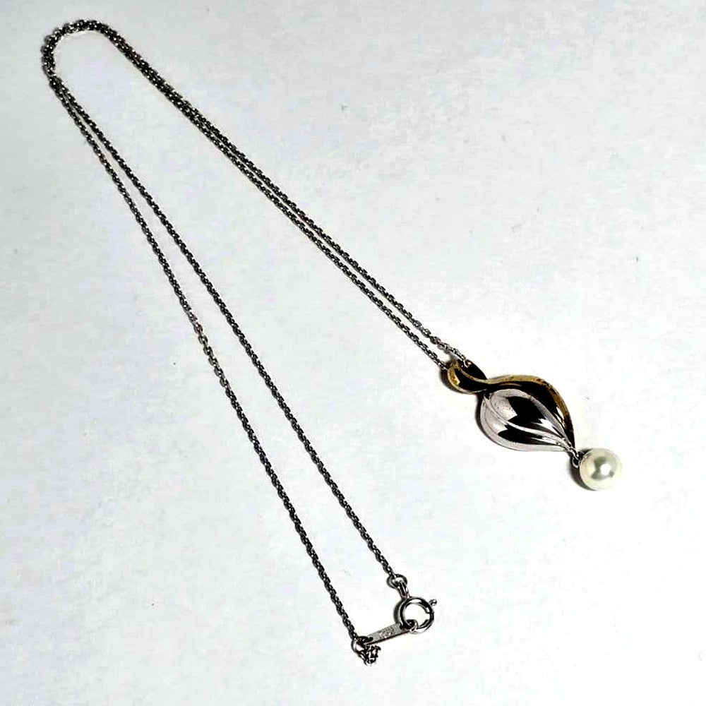 Mikimoto Pearl Necklace with SV925 silver chain and elegant pendant, 40 cm length