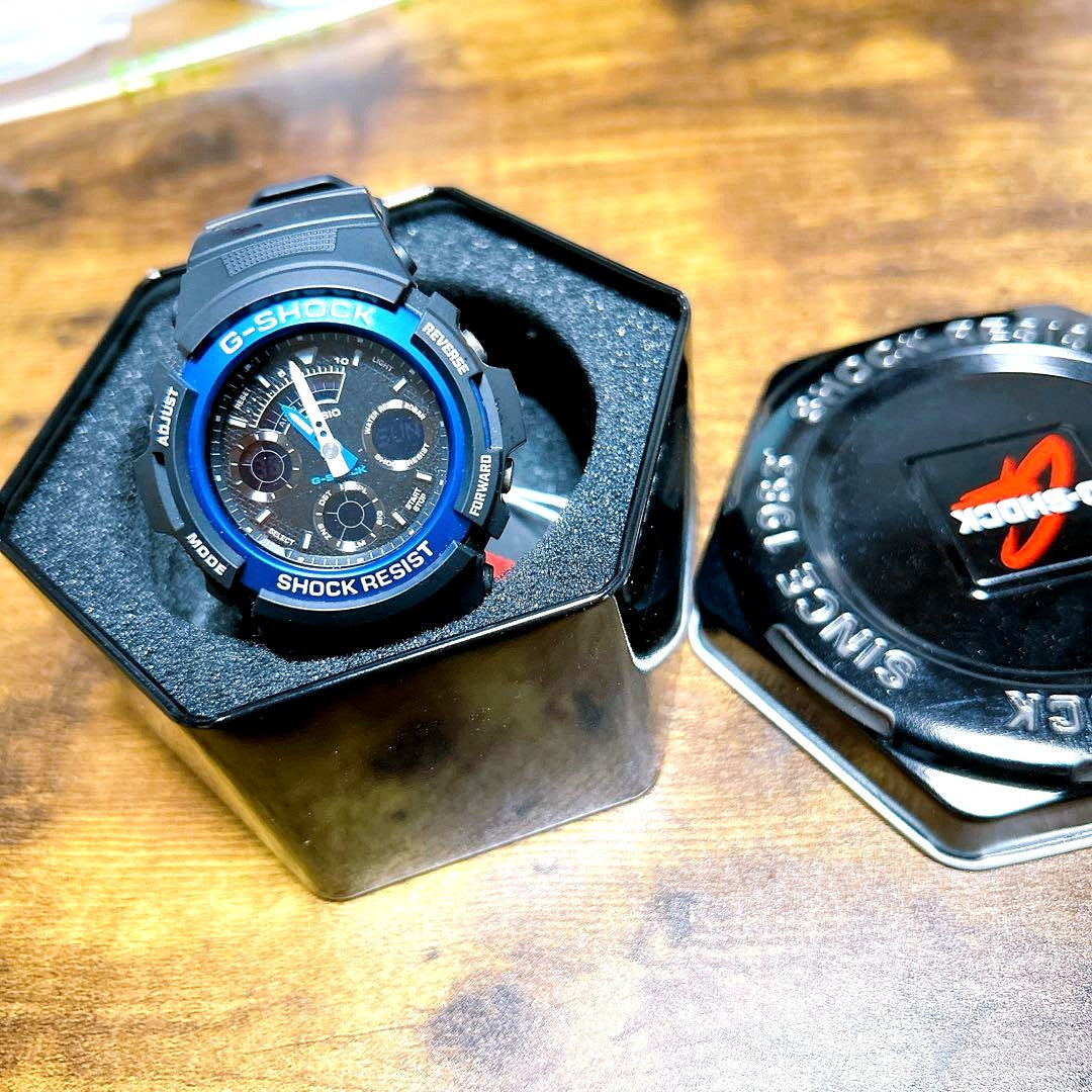 Casio G-Shock AW-591-2AJF black and blue analog digital shock resistant watch in original box