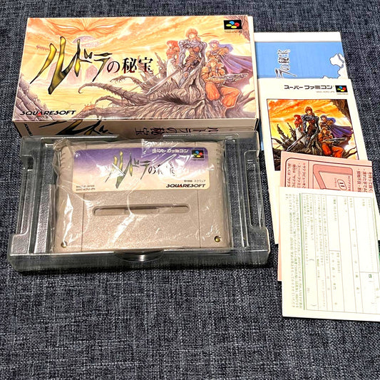Ludra's Treasure Super Nintendo game complete with box, manual, postcard map, and cartridge