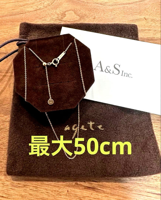 agete K10 gold necklace chain measuring 50cm length displayed on white background