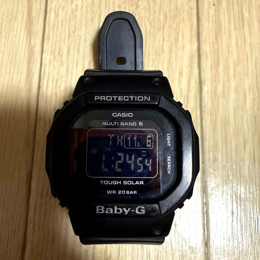 Casio Baby-G Series black digital watch with rubber band featuring Multi Band 6 and Tough Solar functions