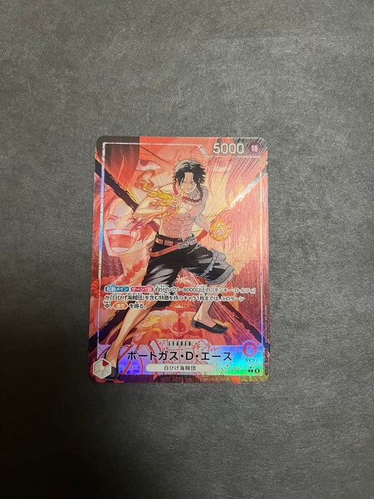 One Piece Portgas D. Ace L Parallel Card OP16-001 showing front with sleeve
