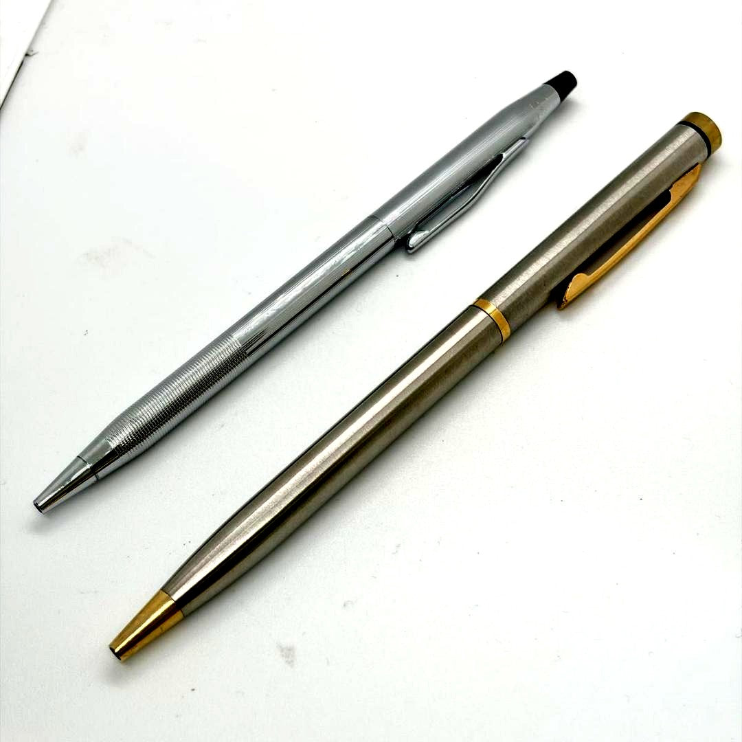 Set of two Cross ballpoint pens in silver and gold metal finish