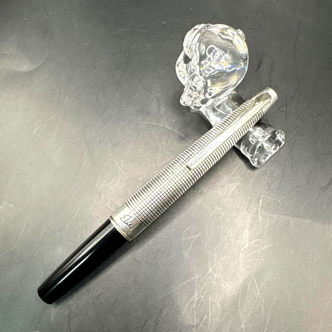 Discontinued rare PILOT Elite S silver fountain pen with 18K extra fine nib and sterling silver cap
