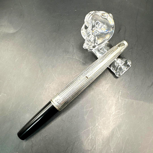 Discontinued rare PILOT Elite S silver fountain pen with 18K extra fine nib and sterling silver cap