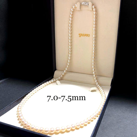 K14 WGTASAKI Akoya pearl long necklace 83 cm length with 7.5 mm pearls shining brightly