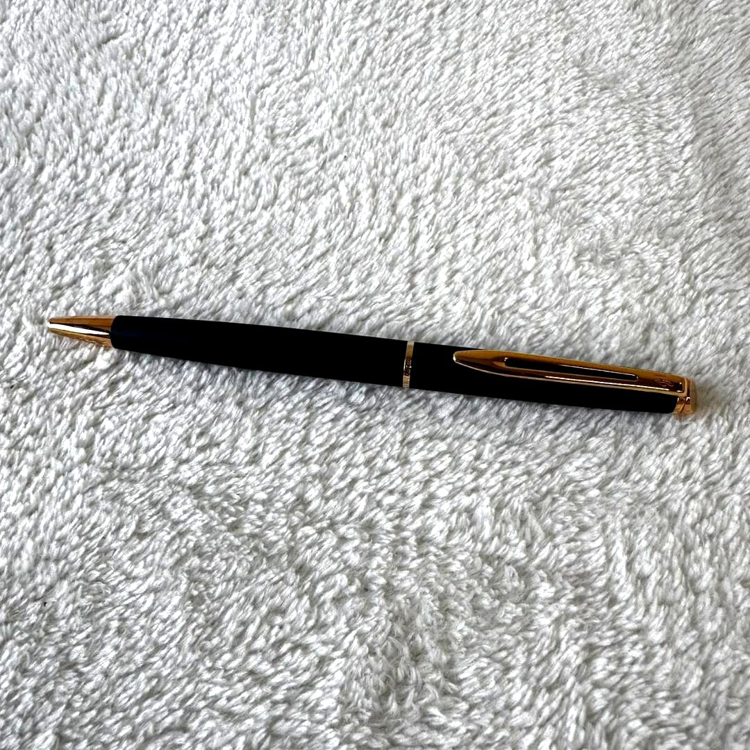 Black Waterman Paris ballpoint pen with included case shown on a white background
