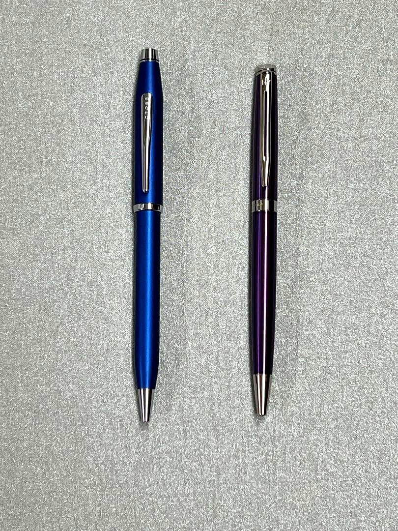 Waterman and Cross ballpoint pen set with two metal pens in navy blue and purple, Japan import