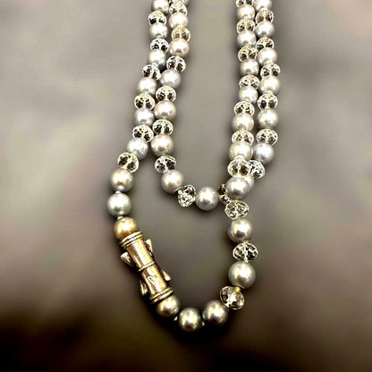 Tasaki 120cm long necklace made of silver with pearls and Swarovski crystals