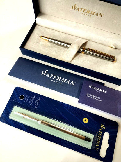 WATERMAN ballpoint pen main body in silver and gold with dedicated case and genuine refill displayed