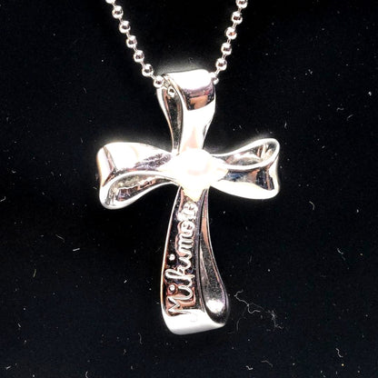 MIKIMOTO Pearl Top Cross pendant made of SV925 silver measuring 1.8 by 2.2 cm