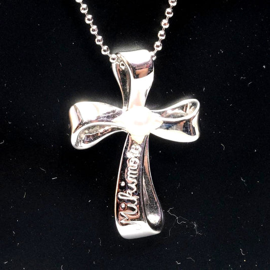 MIKIMOTO Pearl Top Cross pendant made of SV925 silver measuring 1.8 by 2.2 cm