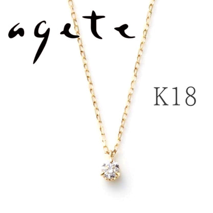 Agete K18 gold necklace with a 0.05ct diamond pendant on a delicate chain