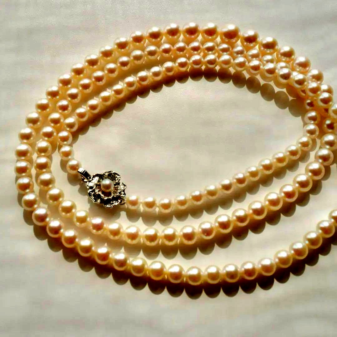 New Akoya gradation pink genuine pearl long necklace with silver clasp, 89cm length, varying pearl sizes